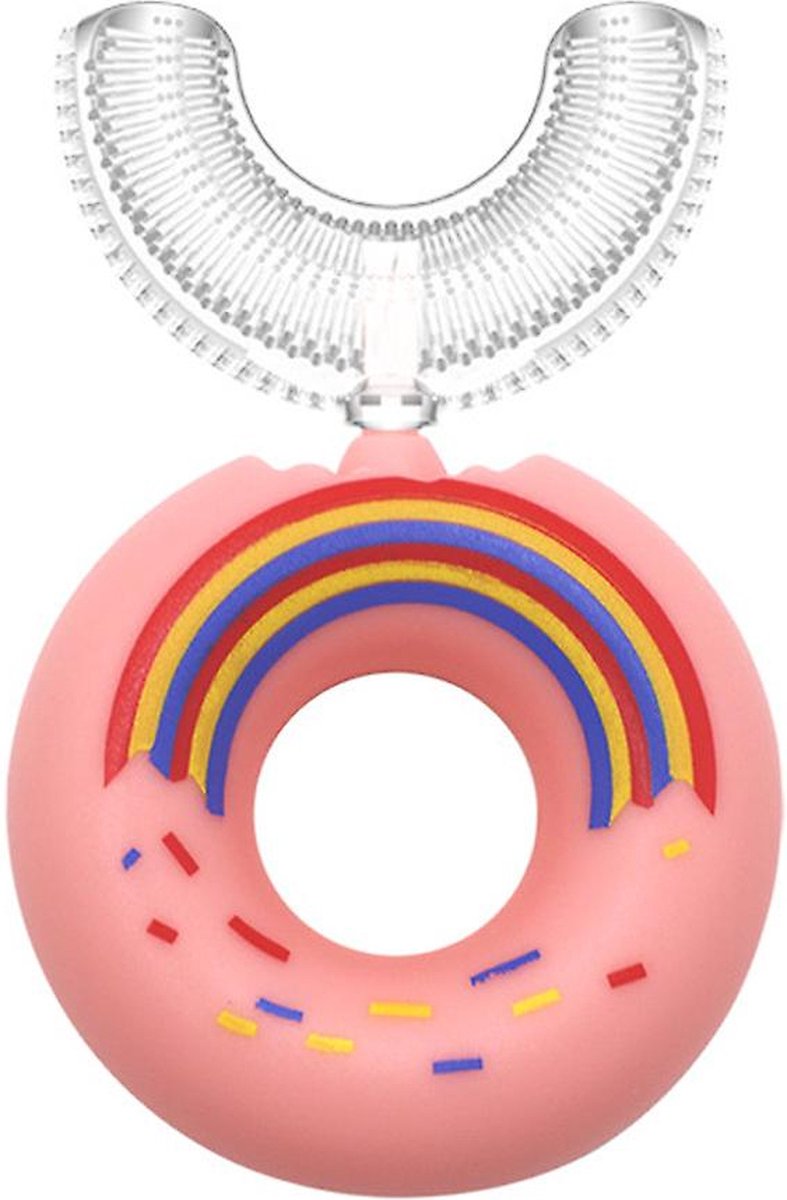 360 graden - U vormige baby tandenborstel - Roze Donut Design - 2 in 1 Tandenborstel - Zachte siliconen - Kinderen tandenborstel - Jongen/Meisje
