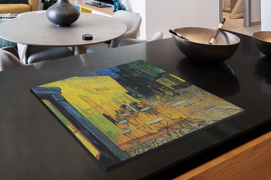 KitchenYeah® Inductie beschermer 60x52 cm - Caféterras bij nacht - Vincent van Gogh - Kookplaataccessoires - Afdekplaat voor kookplaat - Inductiebeschermer - Inductiemat - Inductieplaat mat