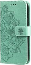Hoesje geschikt voor Samsung Galaxy S22 - Bookcase - Pasjeshouder - Portemonnee - Bloemenprint - Kunstleer - Turquoise