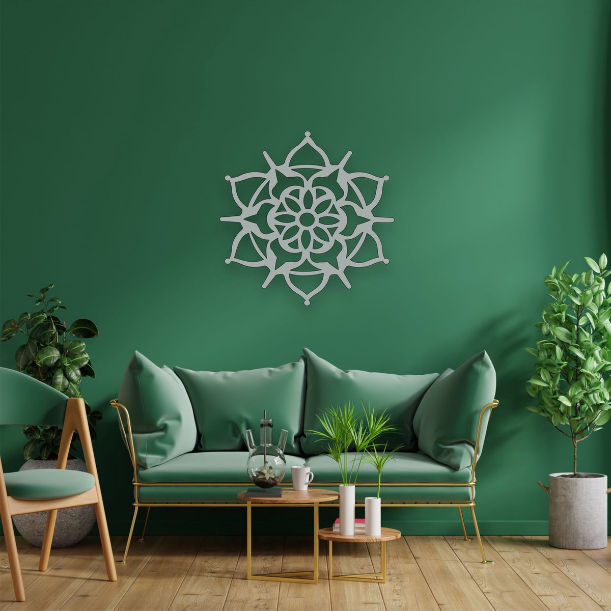 Wanddecoratie | Bohemian Wall Art / Mandala Symbol | Metal - Wall Art | Muurdecoratie | Woonkamer |Zilver| 60x60 cm