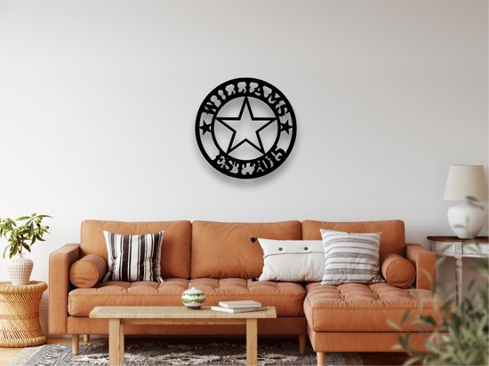 Wanddecoratie | Texas State Star Monogram | Metal - Wall Art | Muurdecoratie | Woonkamer |Zwart| 60x60cm