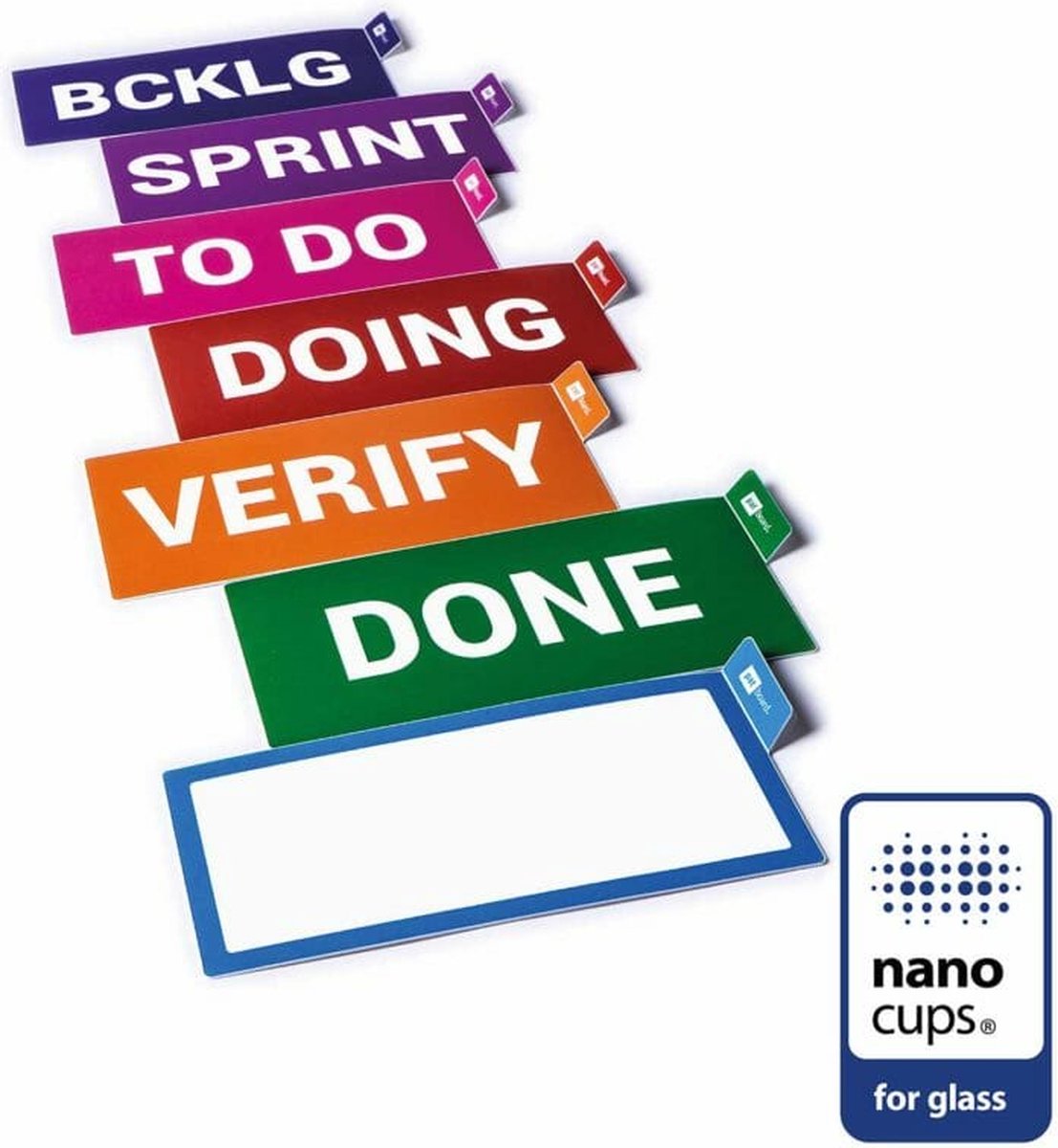 7x Kolom Kaarten scrum kanban - nanocups voor glas