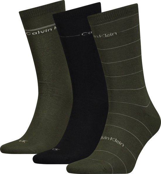 Calvin Klein Sock Stripe Tin Giftbox (4-pack) - heren sokken - donkerolijfgroen combi gestreept - Maat: ONE SIZE