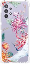 GSM Hoesje Geschikt voor Samsung Galaxy A32 4G | A32 5G Enterprise Editie Telefoonhoesje Valbescherming met transparante rand Bird Flowers
