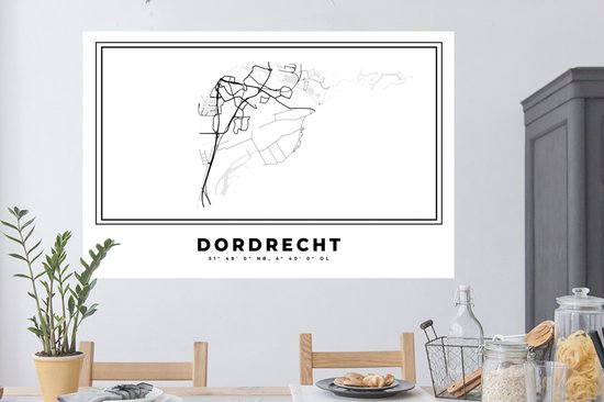 Stickers muraux - Pays Nederland - Dordrecht - Plan de la ville - Carte - Zwart Wit - Carte - 120x80 cm - Feuille adhésive