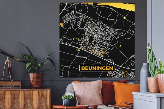 Stickers muraux - Beuningen - Black and Gold et Or - Carte - Plan d'étage - Plan de la ville - 120x120 cm - Feuille adhésive XXL