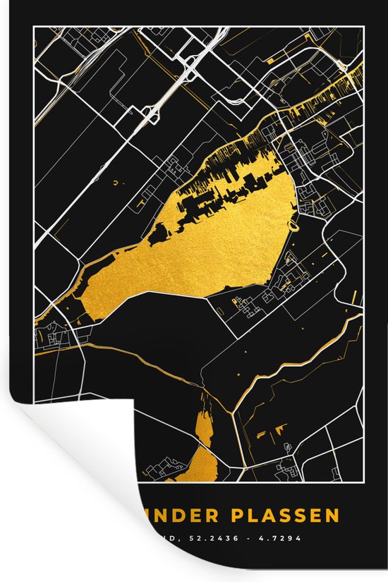 Muurstickers - Sticker Folie - Kaart - Plattegrond - Stadskaart - Nederland - Westeinder Plassen - 20x30 cm - Plakfolie - Muurstickers Kinderkamer - Zelfklevend Behang - Zelfklevend behangpapier - Stickerfolie