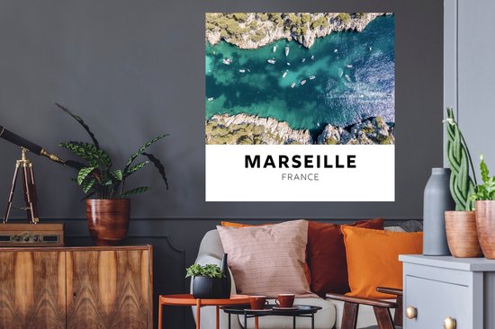 Muurstickers - Sticker Folie - Frankrijk - Marseille - Water - 100x100 cm - Plakfolie - Muurstickers Kinderkamer - Zelfklevend Behang XXL - Zelfklevend behangpapier - Stickerfolie