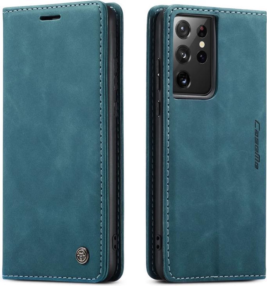 CaseMe Bookcase Pasjeshouder Hoesje Samsung S21 Ultra Blauw - Telefoonhoesje - Smartphonehoesje - Zonder Screen Protector