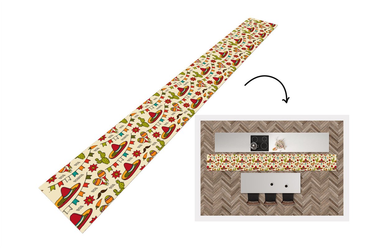 KitchenYeah Keukenloper - Keukenmat - Mexico - Cactus - Patronen - 480x60 cm - Keuken vloerkleed Multicolor
