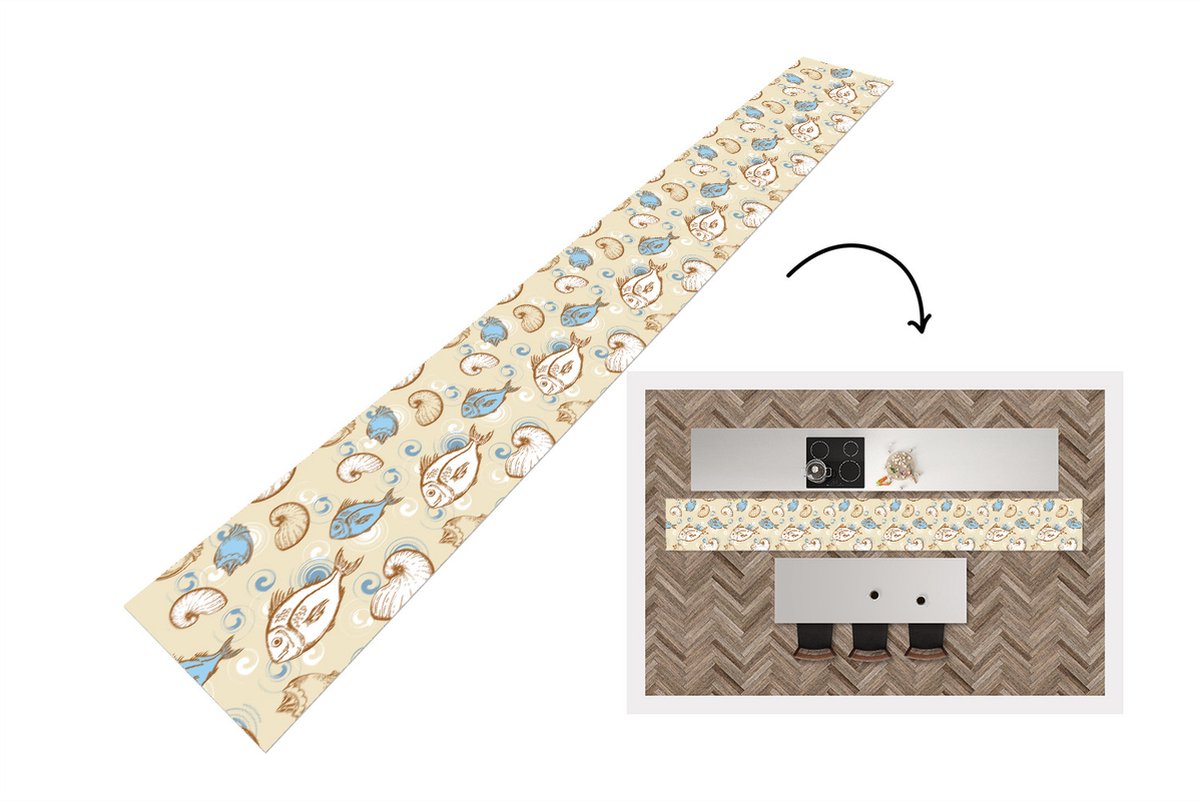 KitchenYeah Keukenloper - Keukenmat - Vis - Schelpen - Pastel - Design - Vintage - Keuken vloerkleed multicolor, foto 2