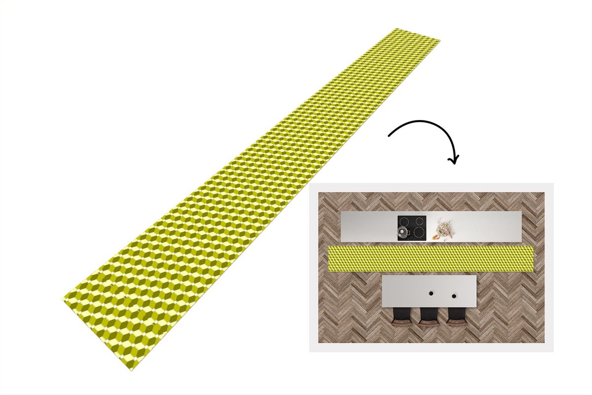 KitchenYeah Keukenloper - Keukenmat - Blokken - Patroon - 3D - 480x60 cm - Keuken vloerkleed Multicolor