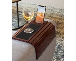 Tuko Armleuning Dienblad - Kersenbruin - Duurzaam bamboe - Flexibel - Anti slip -  Telefoonhouder - Beschermende coating - Organizer - Bank - Zetel - Sofa - Banktafel