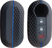 Siliconen Sleutelcover SPORT - Blauwe Details - Zwart Sleutelhoesje Geschikt voor Fiat 500 / 500L / 500X / 500C / Panda / Punto / Stilo - Sleutel Hoesje Keycover - Auto Accessoires