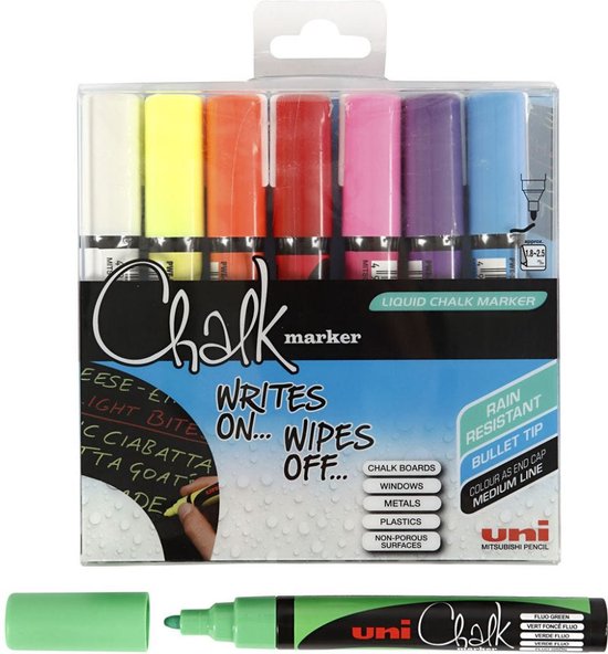 Foto: Chalk marker krijtstift zwart krijtbord ramen glas porselein plastic spiegels papier lijndikte 1 8 2 5mm uni chalk 8 stuks