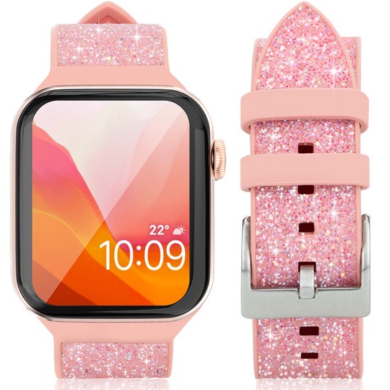 Kingxbar Crystal Fabric Band Strap Apple Watch 6 SE 5 4 3 2 40mm 38mm Roze bol
