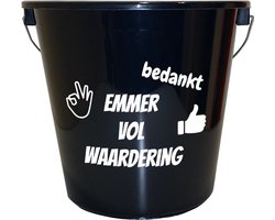 Emmer - 5 liter - zwart - met tekst: Emmer vol waardering – Cadeau – Geschenk – Gift – Kado – Surprise