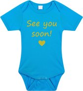 Baby rompertje met leuke tekst | See you soon! |zwangerschap aankondiging | cadeau papa mama opa oma oom tante | kraamcadeau | maat 68 blauw gooud