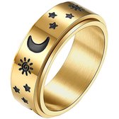 Anxiety Ring - (ster maan) - Stress Ring - Fidget Ring - Draaibare Ring - Spinning Ring - Spinner Ring - Goudkleurig RVS - (17.50 mm / maat 55)