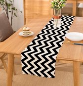 De Groen Home Bedrukt Velvet textiel Tafelloper -  Zwarte Zigzag op Wit - Fluweel - 45x220