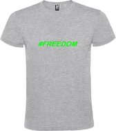 Grijs  T shirt met  print van "# FREEDOM " print Neon Groen size XXL