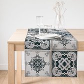 De Groen Home Bedrukt Velvet textiel Tafelloper - Zwart & Grijs Mandala - Fluweel - 45x135 - Tafel decoratie woonkamer