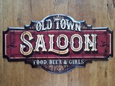Old Town SALOON - Metalen wandbord - Food, Beer & Girls - 33x60 cm