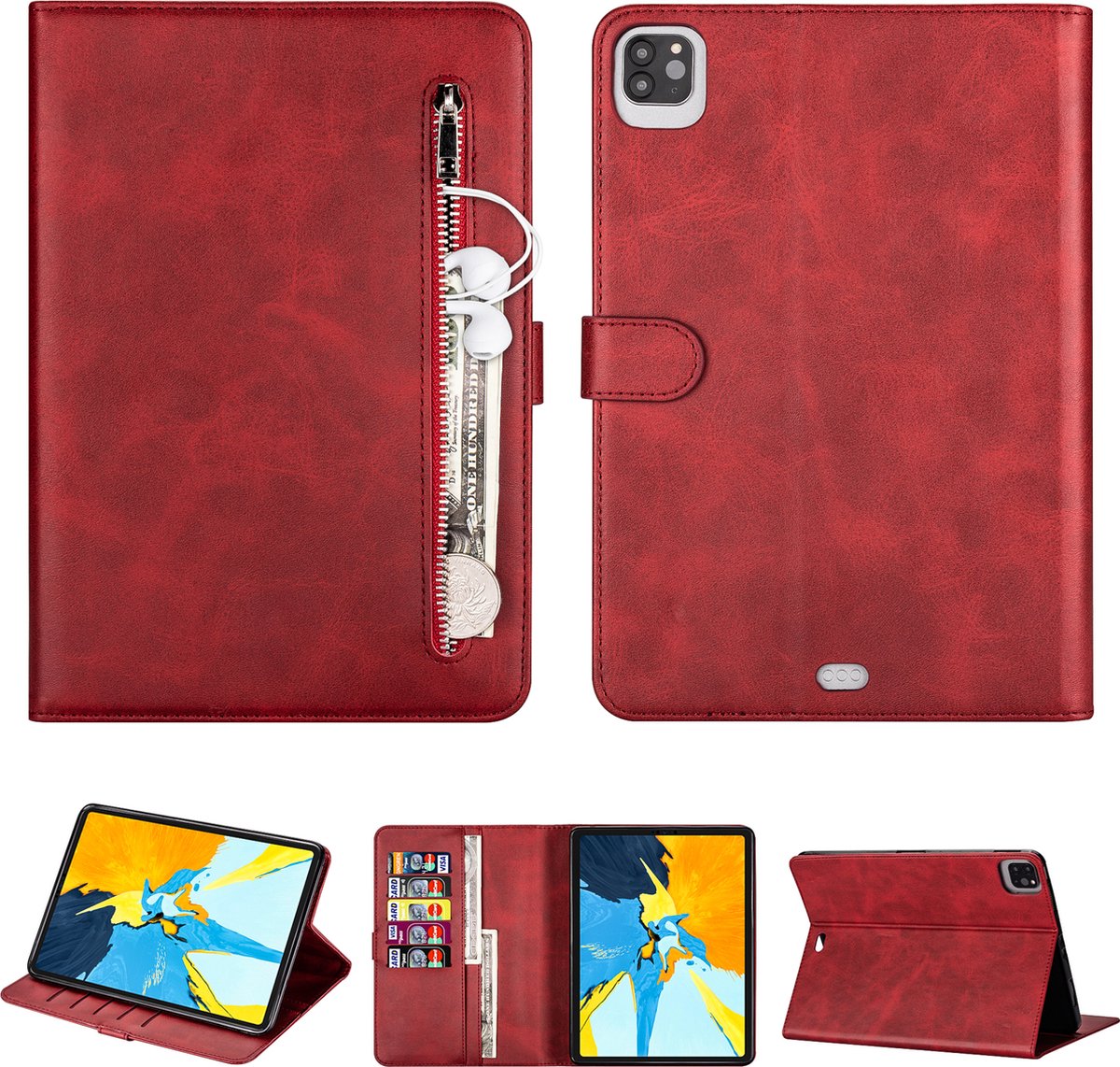 Apple iPad Pro 11 (2021) Hoes | Leren iPad Book Case | iPad Hoesje | Pasjes | Rood