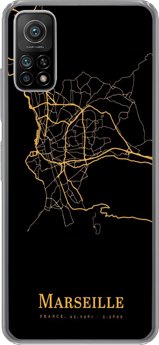Telefoonhoesje Geschikt voor Xiaomi Mi 10T 5G hoesje - Marseille - Kaart - Goud - Siliconen Telefoonhoesje Telefoonhoesje