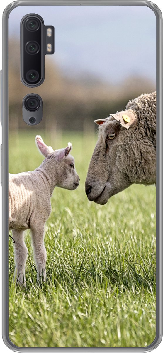 Telefoonhoesje Geschikt voor Xiaomi Mi Note 10 hoesje - Schaap - Gras - Lam - Siliconen Telefoonhoesje Telefoonhoesje
