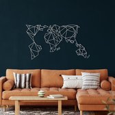 Wanddecoratie | Geometrische Wereldkaart / Geometric World Map  decor | Metal - Wall Art | Muurdecoratie | Woonkamer |Zilver| 119x69cm