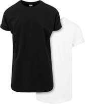 Urban Classics Heren Tshirt -S- Pre-Pack Long Shaped Turnup Zwart/Wit