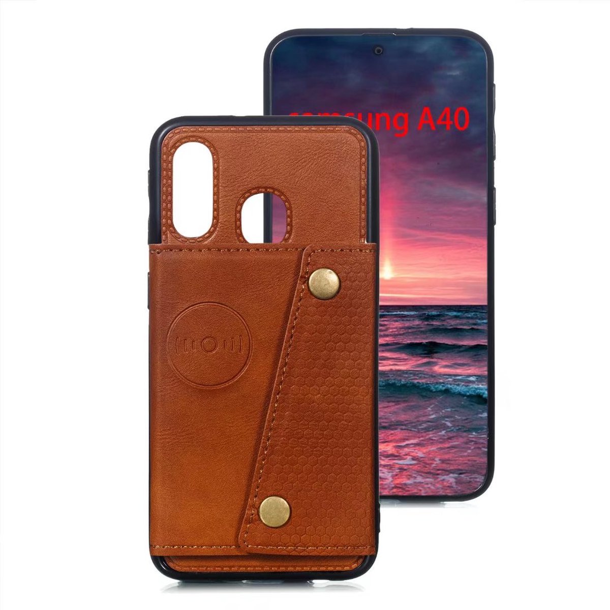 Pasjeshouder Geschikt voor Samsung Galaxy A40 - Bruin - PU Leer - Magnetisch