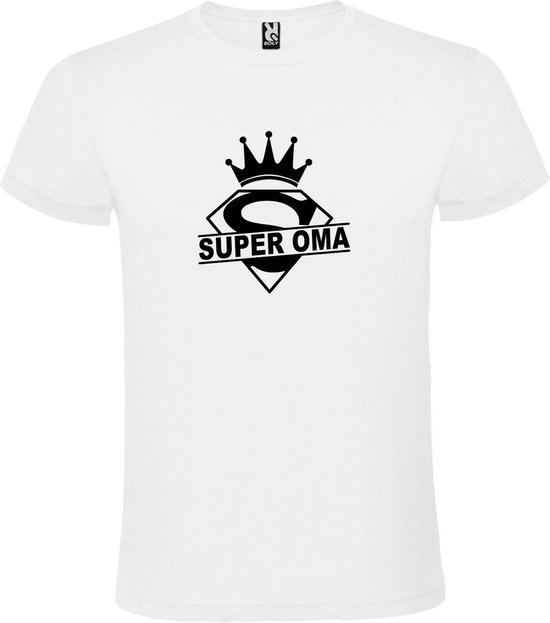 Wit  T shirt met  print van "Super Oma " print Zwart size L