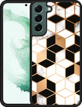 Galaxy S22+ Hardcase hoesje Black-white-gold Marble - Designed by Cazy