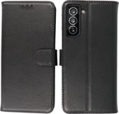 Hoesje Geschikt voor Samsung Galaxy S21 FE - Echt Lederen Wallet Case Telefoonhoesje - Zwart
