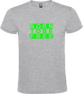 Grijs  T shirt met  print van "BORN TO BE FREE " print Neon Groen size XXL