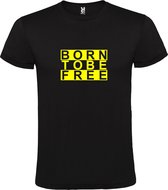 Zwart  T shirt met  print van "BORN TO BE FREE " print Neon Geel size XL