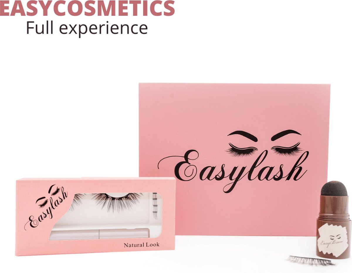 EasyCosmetics full experience - EasyLash magnetische wimpers met eyeliner - EasyBrow wenkbrauw kit donkerbruin - EasyLash Natural Look