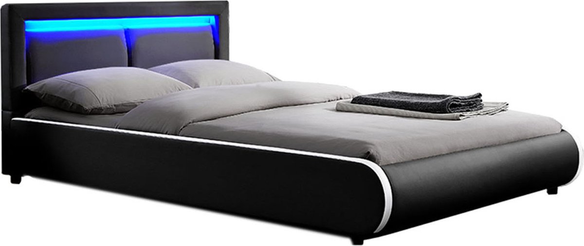 Gestoffeerd Bed Murcia - 180 x 200 cm - Zwart - LED Verlichting
