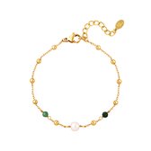 Armband Jade - Goud - Met parel - RVS - Verstelbaar