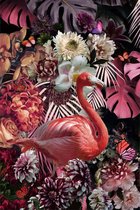 80 x 120 cm - Glasschilderij - flamingo - kleurrijke bloemen - schilderij fotokunst - foto print op glas