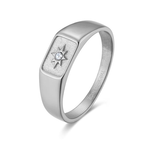 Twice As Nice Ring in edelstaal, rechthoek met ster, 1 kristal 50