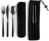 DLYS - Zwart reis bestek - bestek to go - 4 delig - inclusief eetstokjes - reisbestek in doosje
