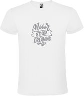 Wit  T shirt met  print van " Never Stop Dreaming " print Zilver size XL