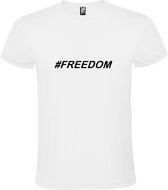 Wit  T shirt met  print van "# FREEDOM " print Zwart size L