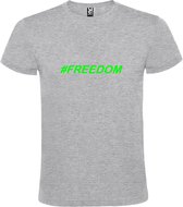 Grijs  T shirt met  print van "# FREEDOM " print Neon Groen size S