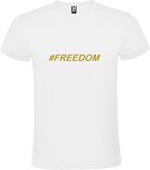 Wit  T shirt met  print van "# FREEDOM " print Goud size XXL