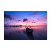 Bootje dobbert op meer met paarse zonsondergang op Forex plaat | Wanddecoratie Paars | Landschappen | iDecorate | Forexplaat 30x20cm