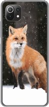 Geschikt voor Xiaomi 11T hoesje - Vos - Sneeuw - Winter - Siliconen Telefoonhoesje